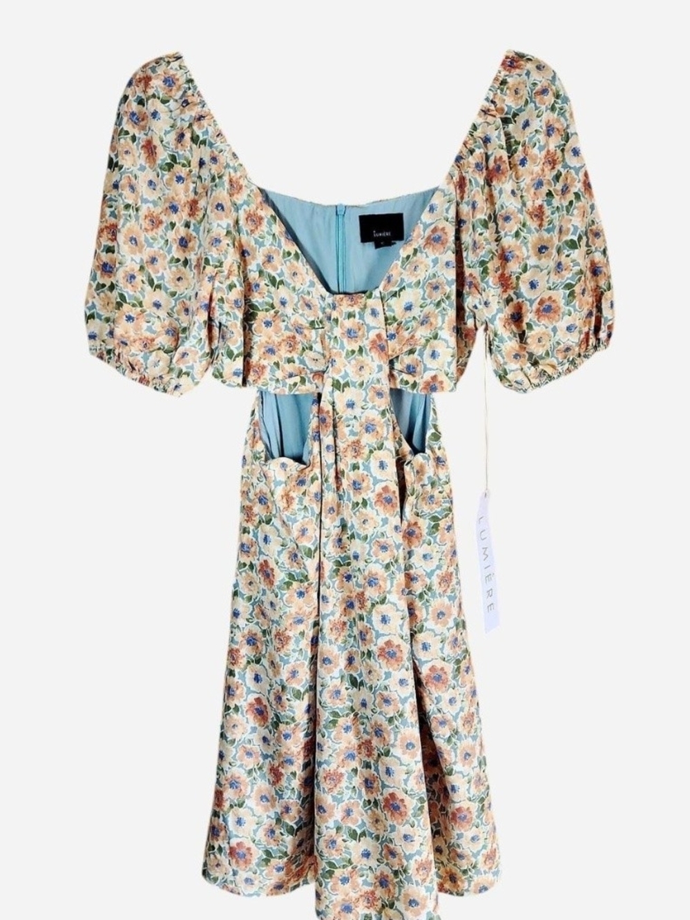 Lumiere Floral Puff Sleeve Midi Dress in Pastel Bouquet